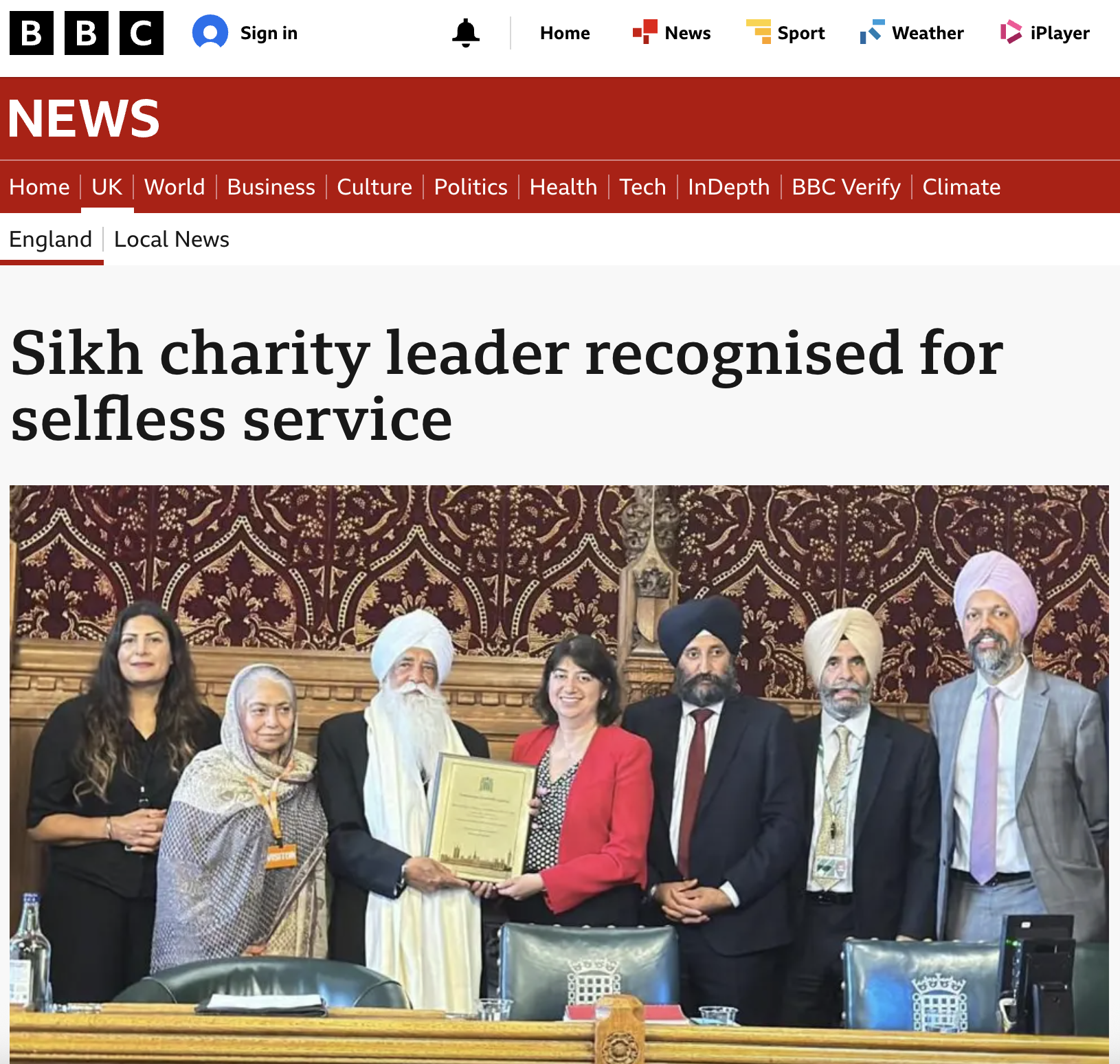 Sikh charity leader recognised for selfless service